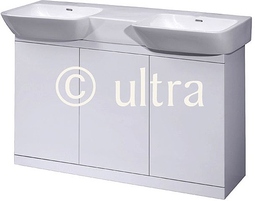 Larger image of Ultra Lux Vanity Unit With Double Ceramic Basin (White). 1200x695x500mm.