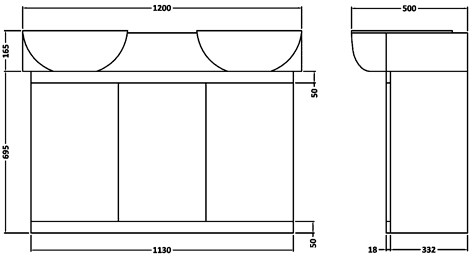 Technical image of Ultra Lux Bathroom Furniture Set With Double Basin (White).