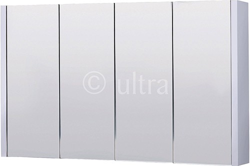 Larger image of Ultra Lux Mirror Bathroom Cabinet, 4 Doors (White). 1200x650x100mm.