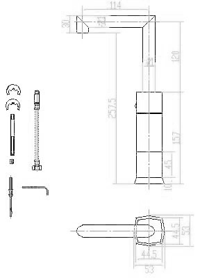 Technical image of Hudson Reed Jule Sequential manual high rise basin mixer tap.