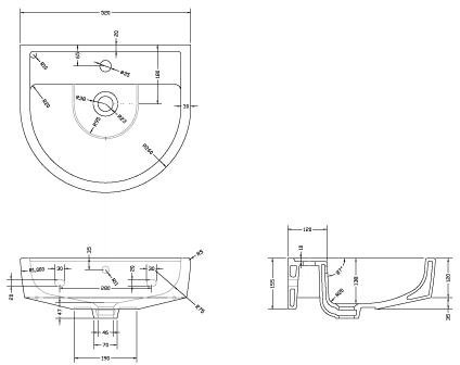 Technical image of Premier Marlow Basin & Full Pedestal (1 Tap Hole, 520mm).