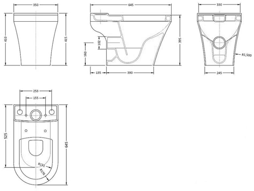 Technical image of Premier Marlow Semi Flush Toilet With 520mm Basin & Semi Pedestal.