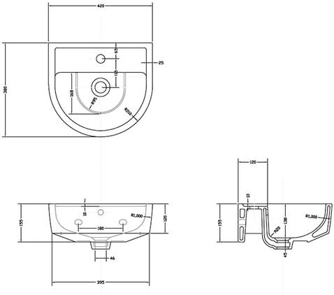 Technical image of Premier Marlow Semi Flush Toilet With 420mm Basin & Full Pedestal.