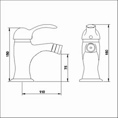 Technical image of Ultra Colonade Single lever mono bidet mixer.