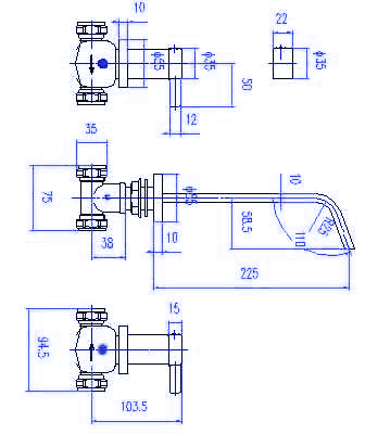 Technical image of Hudson Reed Clio Dis 3 Tap Hole Wall Mounted Bath Mixer Tap.