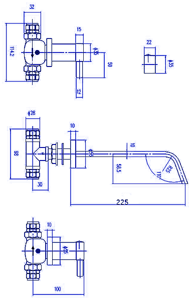 Technical image of Hudson Reed Clio Dis 3 Tap Hole Wall Mounted Basin Mixer Tap.