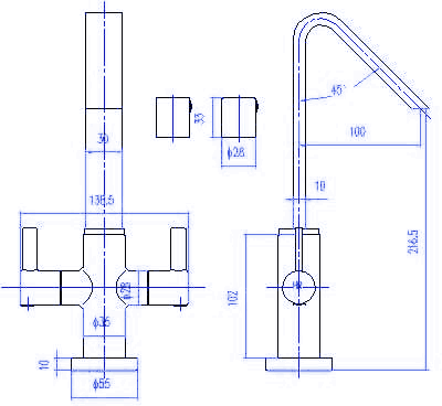 Technical image of Hudson Reed Clio Cruciform Mono Basin Mixer Tap With Clicker Waste.