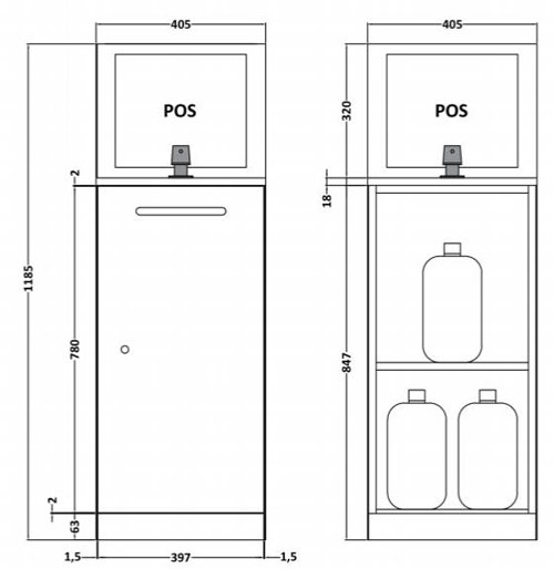 Technical image of Nuie Sanitise 1 x Floor Standing Hand Sanitiser Station & Pump Dispenser.