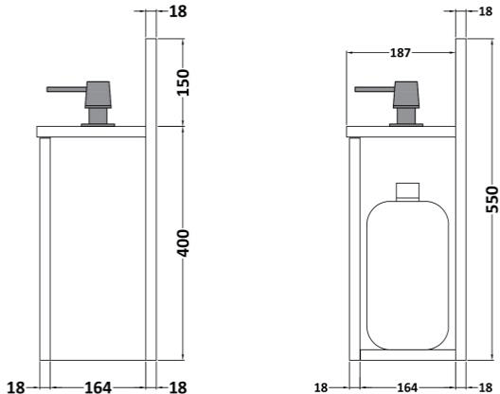 Technical image of Nuie Sanitise 1 x Wall Mounted Hand Sanitiser Station & Pump Dispenser.