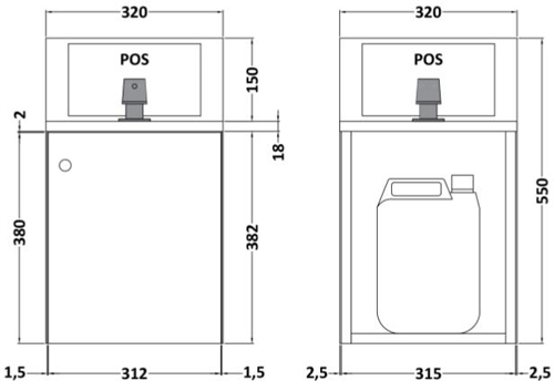 Technical image of Nuie Sanitise 12 x Wall Mounted Hand Sanitiser Stations & Pump Dispenser.