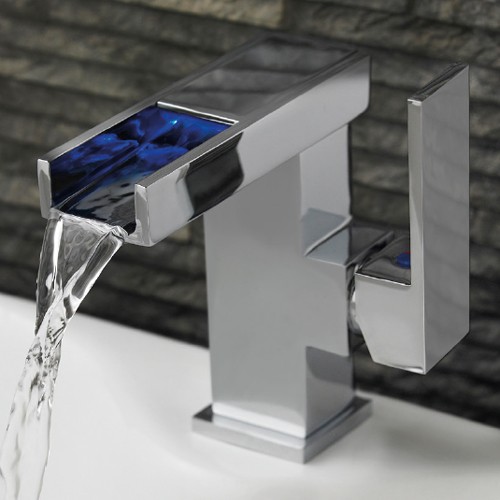 Larger image of Crown Series P Waterfall Cloakroom Mono Basin Mixer Tap With LED Lights.