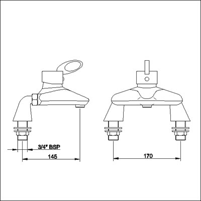 Technical image of Ultra Iris Single lever deck mounted bath filler.