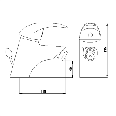 Technical image of Ultra Liscia Single lever mono bidet mixer tap.