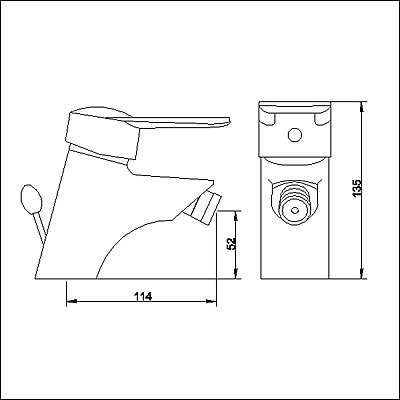 Technical image of Ultra Tara Rosa Single lever mono bidet mixer tap.