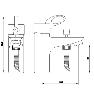 Technical image of Ultra Iris Single lever mono bath shower mixer.