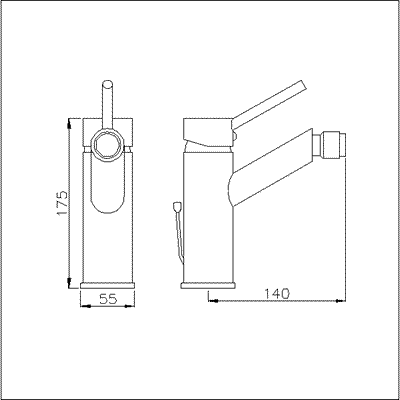 Technical image of Ultra Minima Single lever mono bidet mixer + pop up waste.