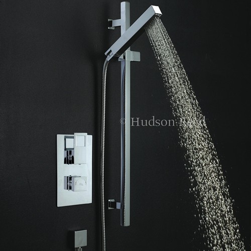 Example image of Hudson Reed Motif Twin Thermostatic Shower Valve & Slide Rail Kit (Chrome).