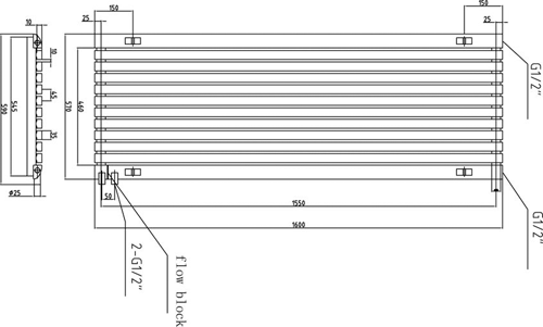 Technical image of Crown Radiators Flat Panel Radiator (White). 1600x570mm.