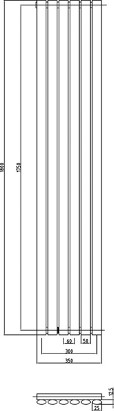 Technical image of Crown Radiators Ricochet Vertical Radiator (Chrome). 1800x350mm.