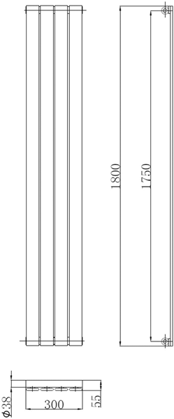 Technical image of Crown Radiators Flat Panel Vertical Radiator (Chrome). 1800x300mm.