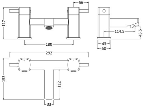 Technical image of Nuie Munro Basin & Bath Filler Tap Pack (Chrome).