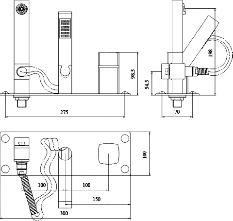 Technical image of Ultra Muse Wall Mounted Basin & Bath Shower Mixer Tap Set (Free Shower Kit).