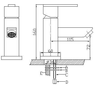 Technical image of Hudson Reed Xtreme Stainless Steel Mono Basin Mixer. (waste not Included).