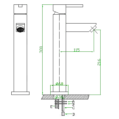 Technical image of Hudson Reed Xtreme Stainless Steel High Rise Mixer. (waste not Included).