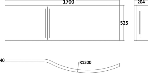 Technical image of Crown Bath Panels Curved Side Shower Bath Panel (White, 1700mm).