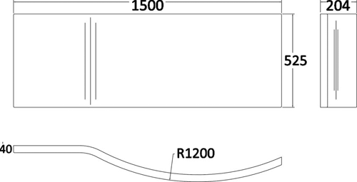 Technical image of Crown Bath Panels Curved Side Shower Bath Panel (White, 1500mm).