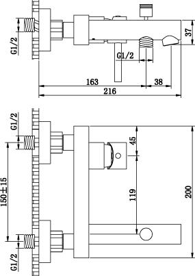 Technical image of Ultra Napier Mono Basin & Bath Shower Mixer Tap Set With Shower Kit.