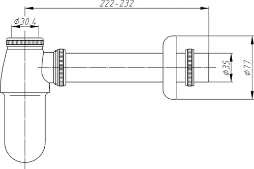 Technical image of Premier Cairo 400mm Basin & Bottle Trap (1TH, Right Handed).