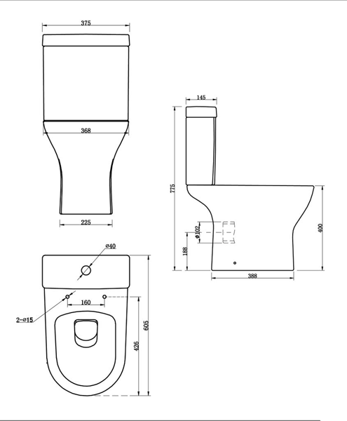 Technical image of Premier Saffron Close Coupled Toilet Pan & Cistern.