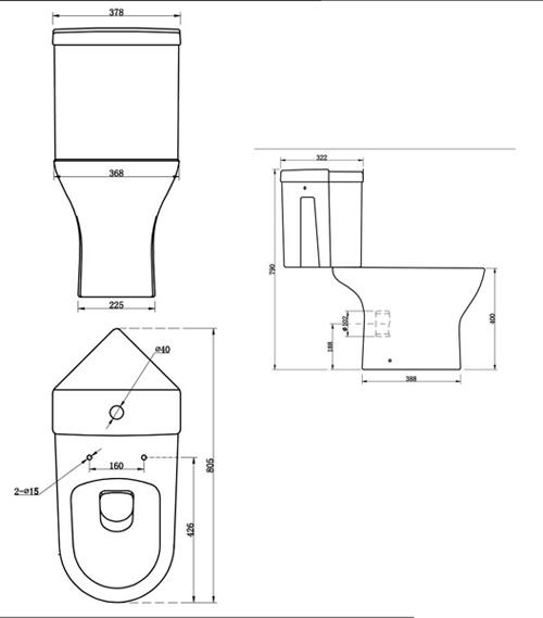 Technical image of Premier Saffron Corner Close Coupled Toilet Pan & Cistern.