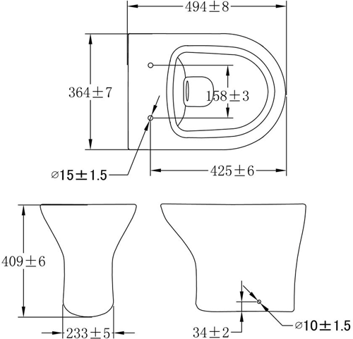 Technical image of Premier Saffron Back To Wall Toilet Pan & Soft Close Seat.