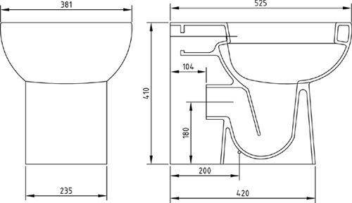 Technical image of Premier Ceramics Back to Wall Toilet Pan & Seat (BTW).