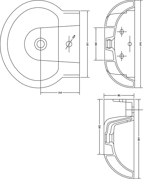 Technical image of Premier Ceramics Basin & Full Pedestal (1 Tap Hole, 540mm).