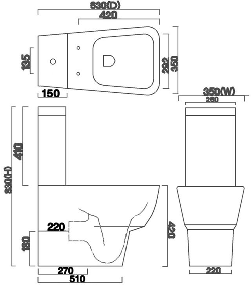 Technical image of Premier Ceramics Flush To Wall Toilet Pan With Cistern & Seat.