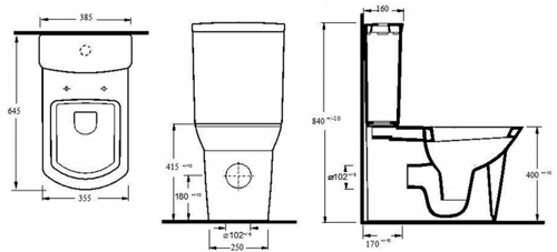 Technical image of Premier Ceramics Clara Flush Toilet Pan With Cistern & Soft Close Seat.