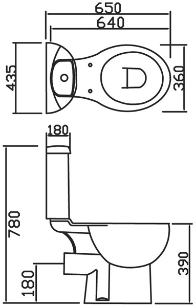 Technical image of Premier Brisbane Close Coupled Toilet Pan With Cistern.