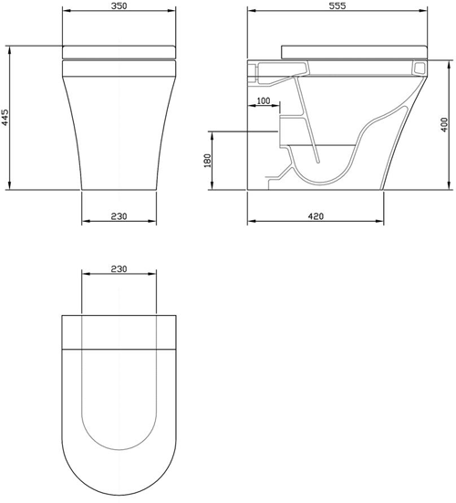 Technical image of Premier Marlow Back To Wall Toilet Pan & Soft Close Seat.