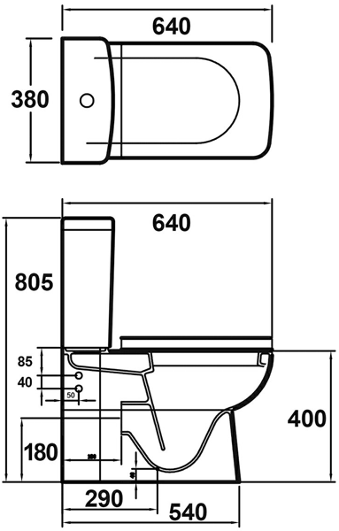 Technical image of Premier Ambrose Flush Toilet Pan With Cistern.
