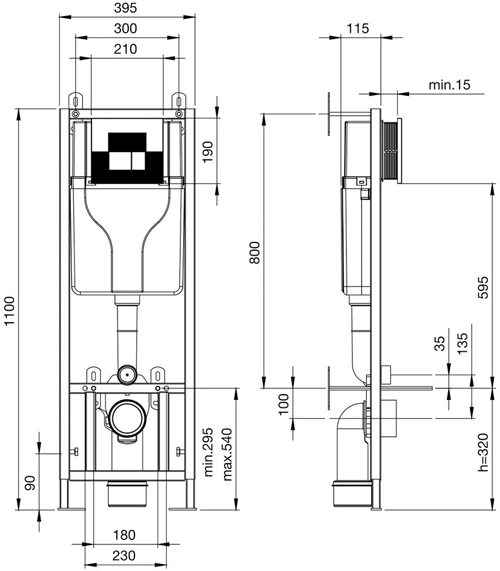 Technical image of Premier Marlow Round Wall Hung Toilet Pan, Frame & Luxury Soft Close Seat.