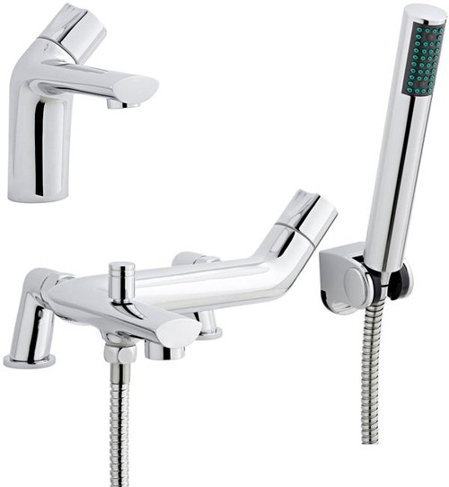 Larger image of Ultra Nemesis Mono Basin & Bath Shower Mixer Tap Set With Shower Kit  (Chrome).