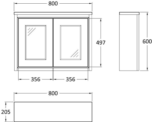 Technical image of Old London Furniture Mirror Cabinet 800x600mm (Ivory).