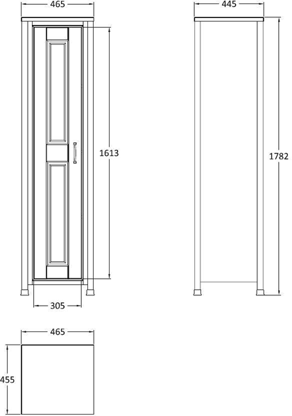 Technical image of Old London Furniture Tall Bathroom Storage Unit 450mm (Ivory).
