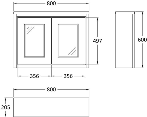 Technical image of Old London Furniture Mirror Cabinet 800x600mm (Stone Grey).