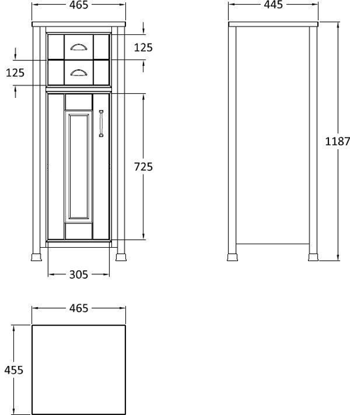 Technical image of Old London Furniture Bathroom Storage Unit 450mm (Walnut).