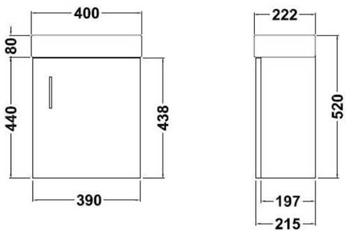 Technical image of Premier Furniture Wall Hung Vanity Unit & Basin (Ebony). 400x520mm.
