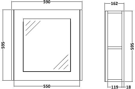 Technical image of Old London York Mirror Bathroom Cabinet 600mm (White).